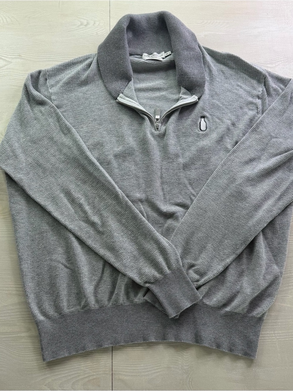 Peter Millar Men's Light Gray Quarter-Zip Waffle Knit Sweater
